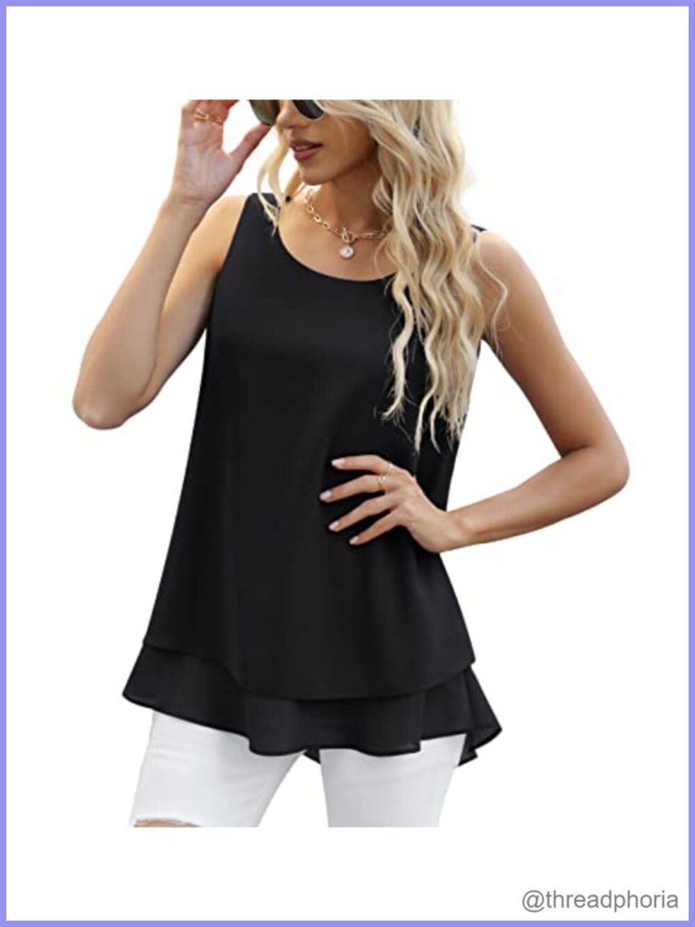 Sleeveless Chiffon Tank Top Double Layer Casual Blouse Tunic